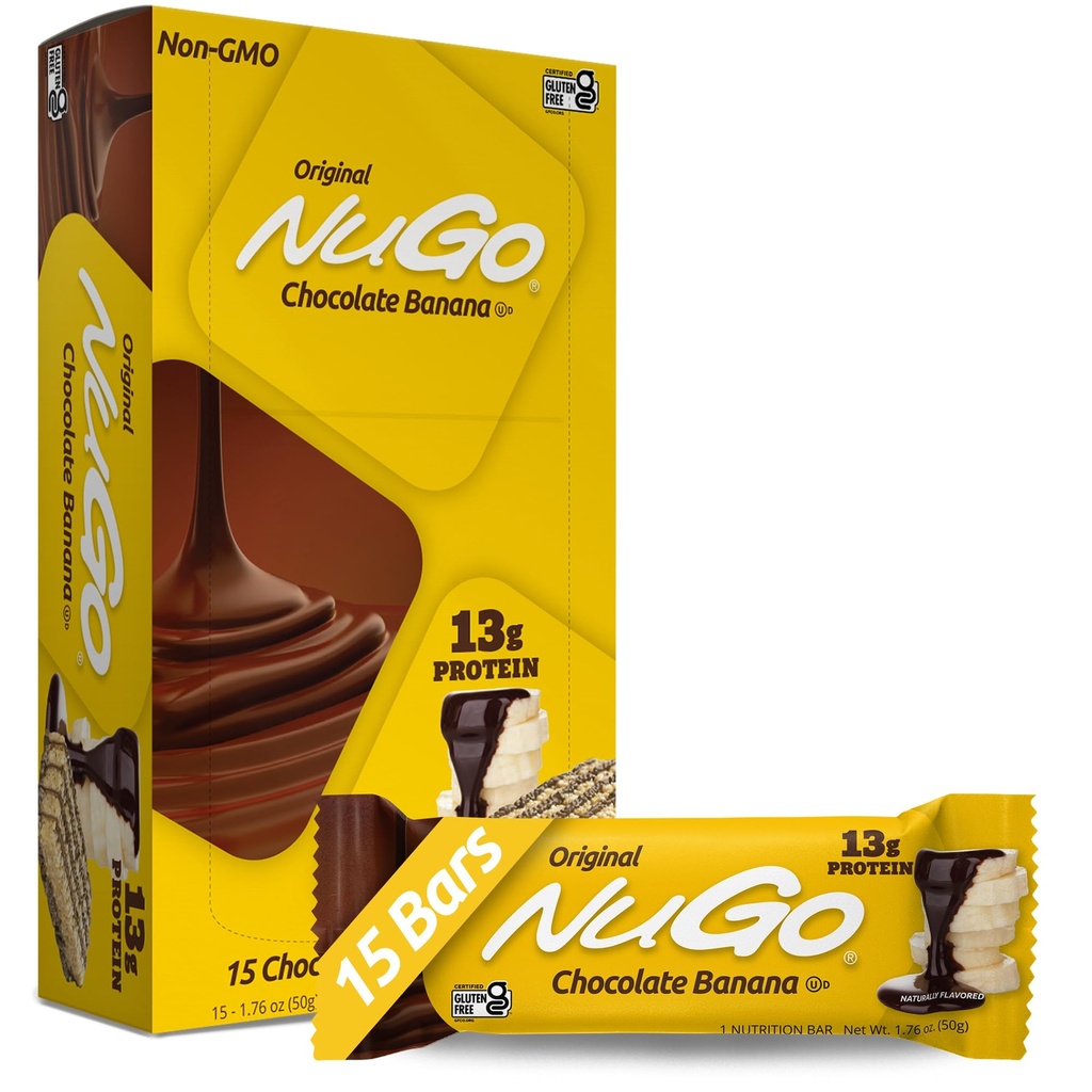 ヌゴプロテインバー、チョコレートバナナ、13gプロテイン、グルテンフリー、15カウント