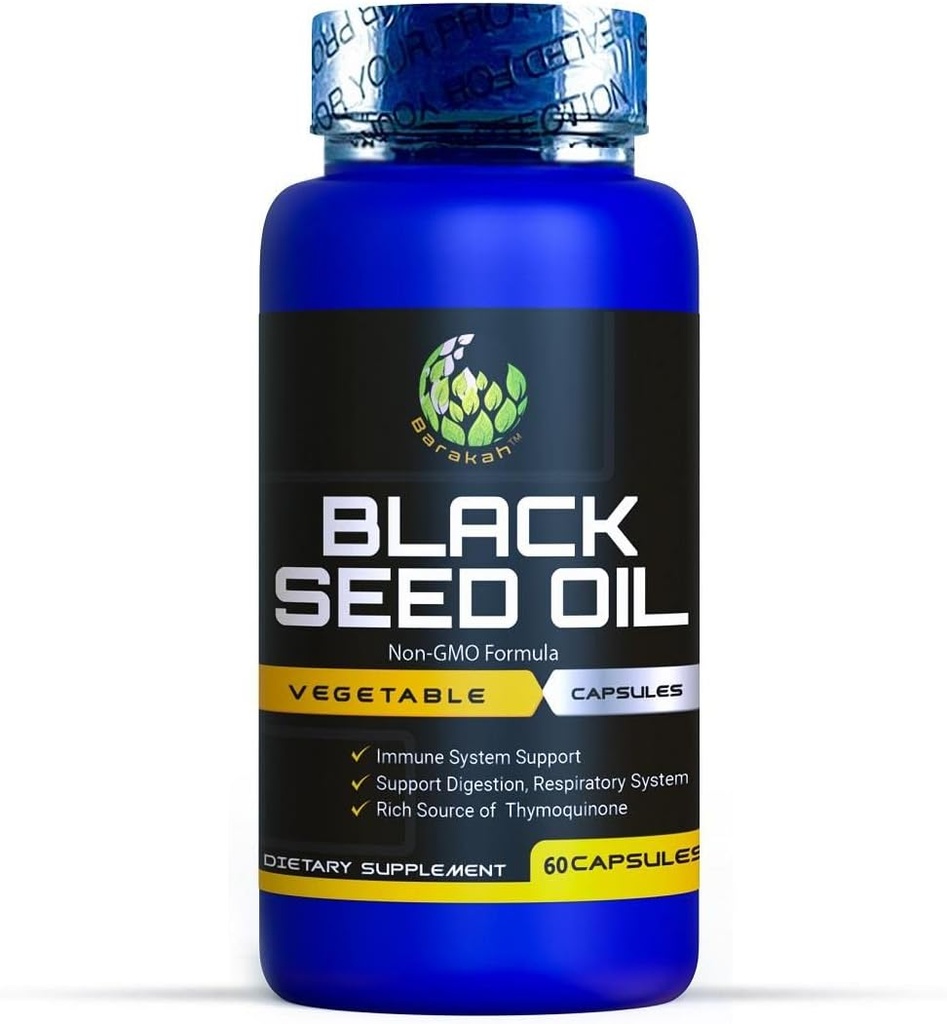ブラックシードオイルカプセル、非GMO、ビーガン、ハラール、冷間プレス、プレミアム品質、100%液体純粋なブラックシードオイルカプセル、60カウント、給餌ごとの1000mg