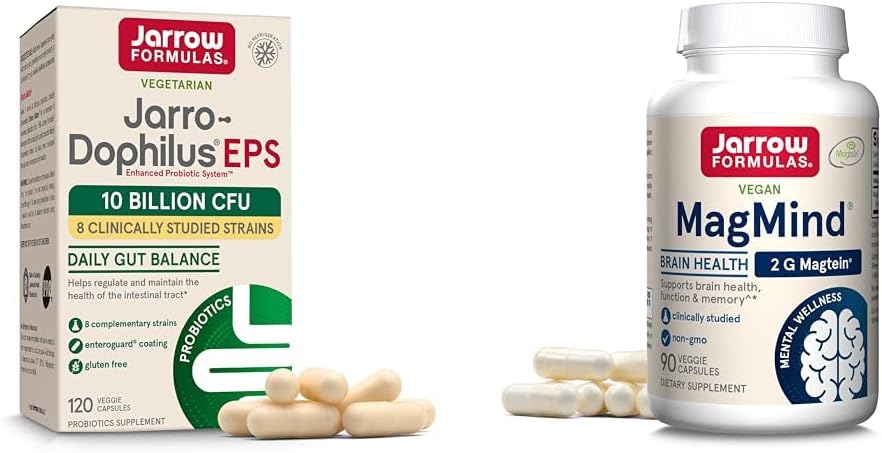 Jarrow Formulas Probiotics 10 Billion CFU and MagMind Brain Health Supplement Bundle