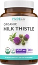 USDA Organic Milk Thistle Capsules - 80% Silymarin Supplement for Liver Support- Super Concentrated 300mg of 30:1 Milk Thistle Extract Equivalent to 9,000mg - Milk Thistle Liver Detox 60 Day Supply