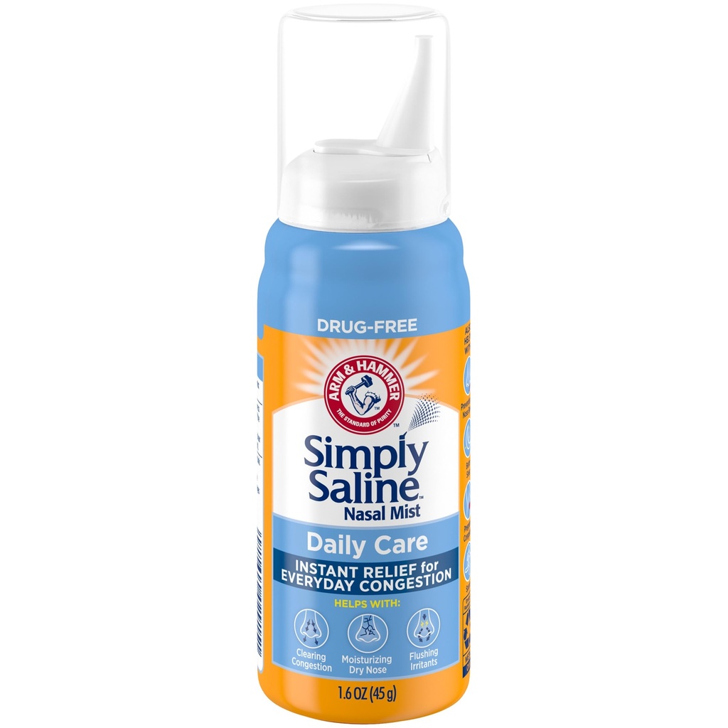 ARM & HAMMER 単にサリンデイリーケア鼻ミスト、インスタント鼻の混雑とアレルギーの救済のための薬物のない非眠気のサリンスプレー、必要な限りの使用、妊娠中の場合の使用に適した、1.6 oz