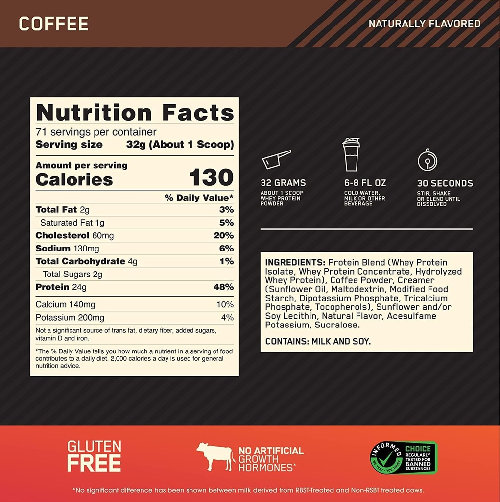 OPTIMUM NUTRITIONの金の標準的な100%の乳清蛋白質の粉、コーヒー、5ポンド