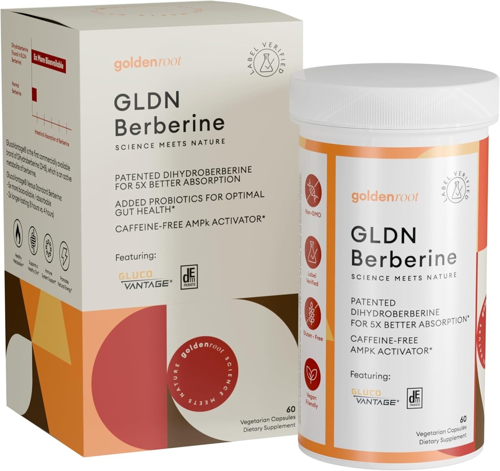 GLDN Berberineの高度の吸収の方式- 200mg Dihydroberine 5Xの改善された吸収- DIM - DigestiveサポートのためのChromiumのピコリネートそしてDE111のプロバイオティクス-ビーガンフレンドリー- 60のカプセル