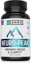 Zhou Neuro-Peak - 記憶と焦点のための脳サプリメント、男性と女性のための向知性、大人のための脳サポートピル、脳ビタミン - 30ベジギーカプセル(パッケージ1)