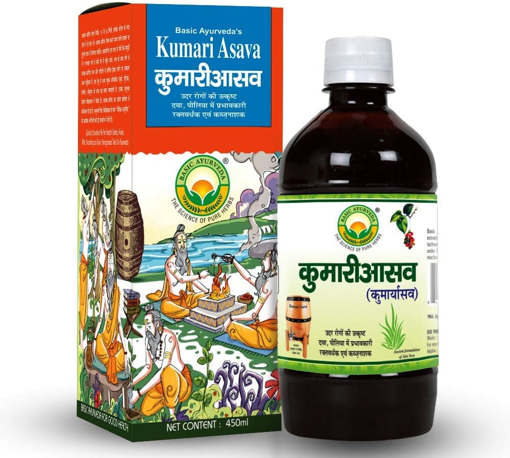 iqra Basic Ayurveda Kumari Asava | 450ml | 肝臓の問題に効果的で消化不良 | 食欲を増やす | 便秘を解消 | パイルスに役立ちます | 胃の関連問題に有用
