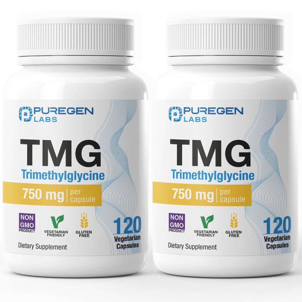 ピュアゲンラボ TMG 750 mg – [高い効力] トリメチルグリシンサプリメント – 健康なホモシースタインレベルを奨励, 非GMO, グルテンフリーと酪農 | アメリカ製 - 2 パック - 合計 240 ベジタリアンカプセル