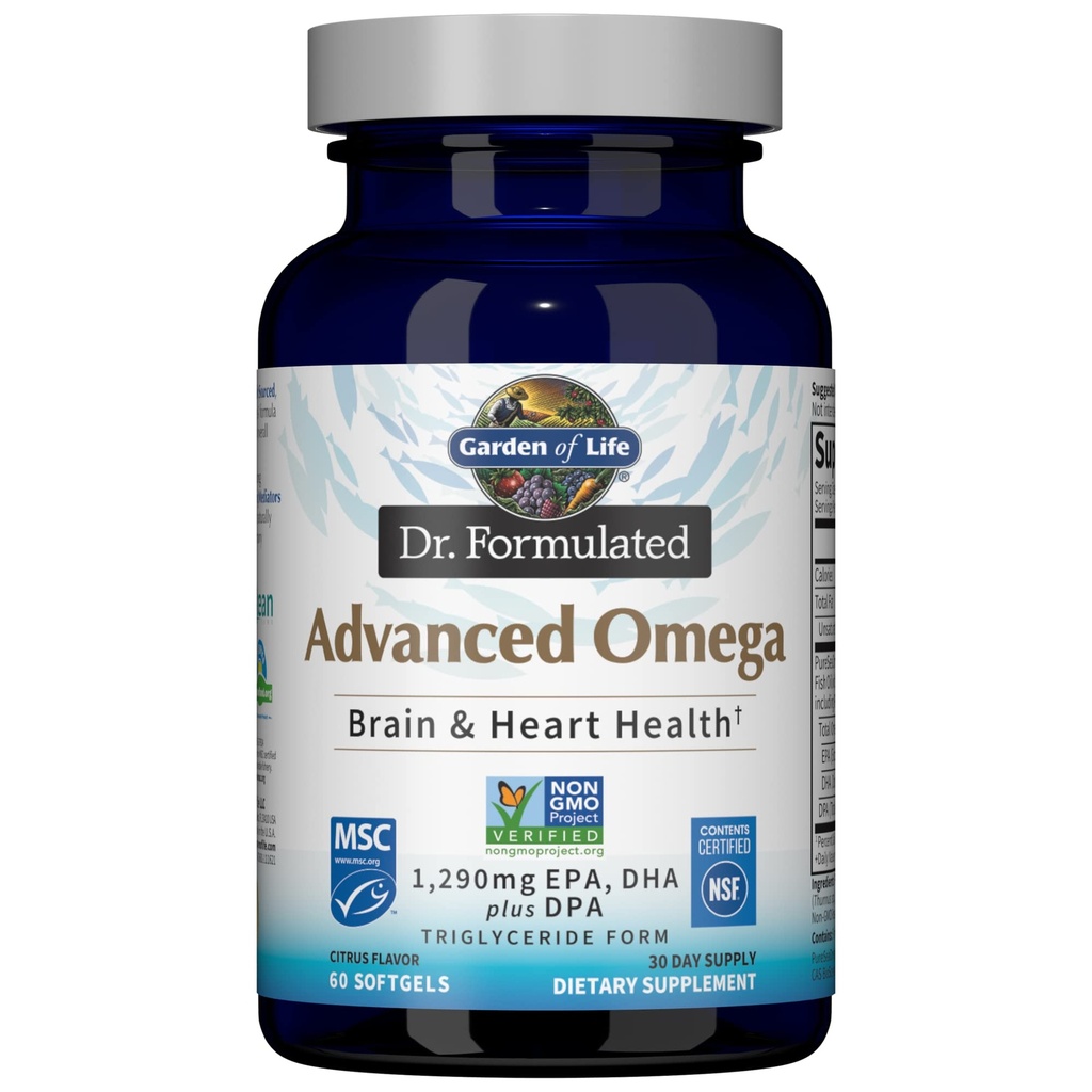 生命の庭 Dr. フォーミュレート高度なオメガ魚油 - レモン、1,290mg EPA、DHA + トリグリセリドフォームのDPA、究極の脳と心臓の健康、非GMO、60 Softgels