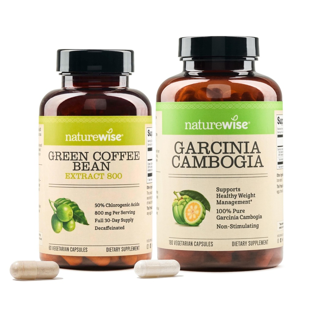 NatureWiseの緑のコーヒー豆800mgおよびGarcinia Cambogia 180のカプセルの重量の目的サポート