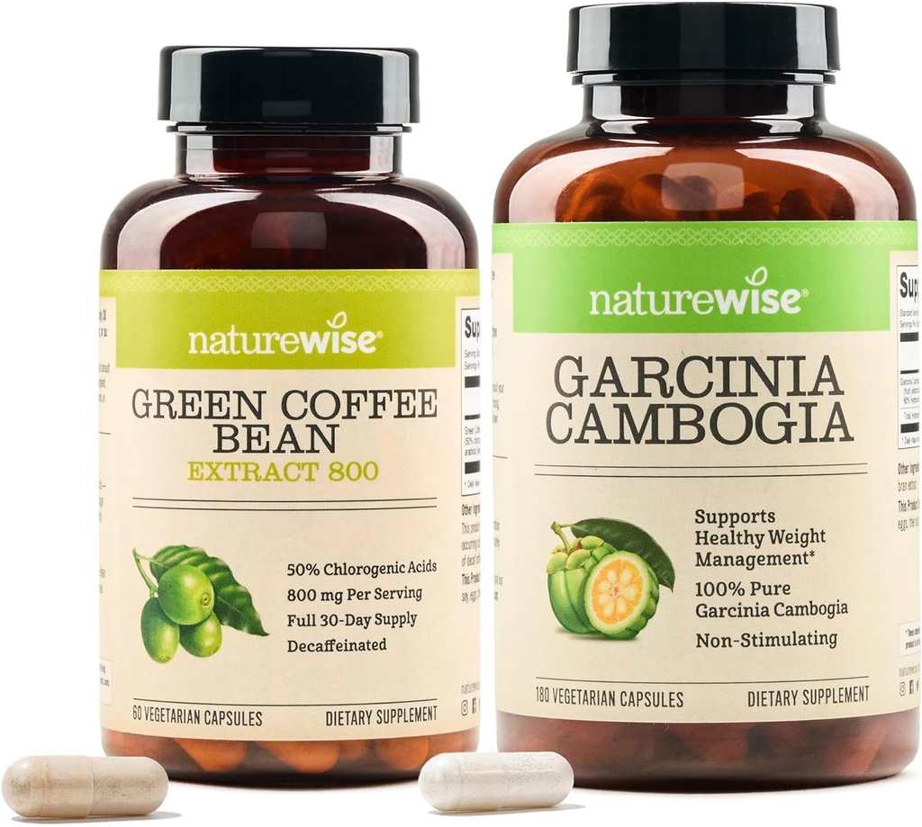 NatureWiseの緑のコーヒー豆800mgおよびGarcinia Cambogia 180のカプセルの重量の目的サポート