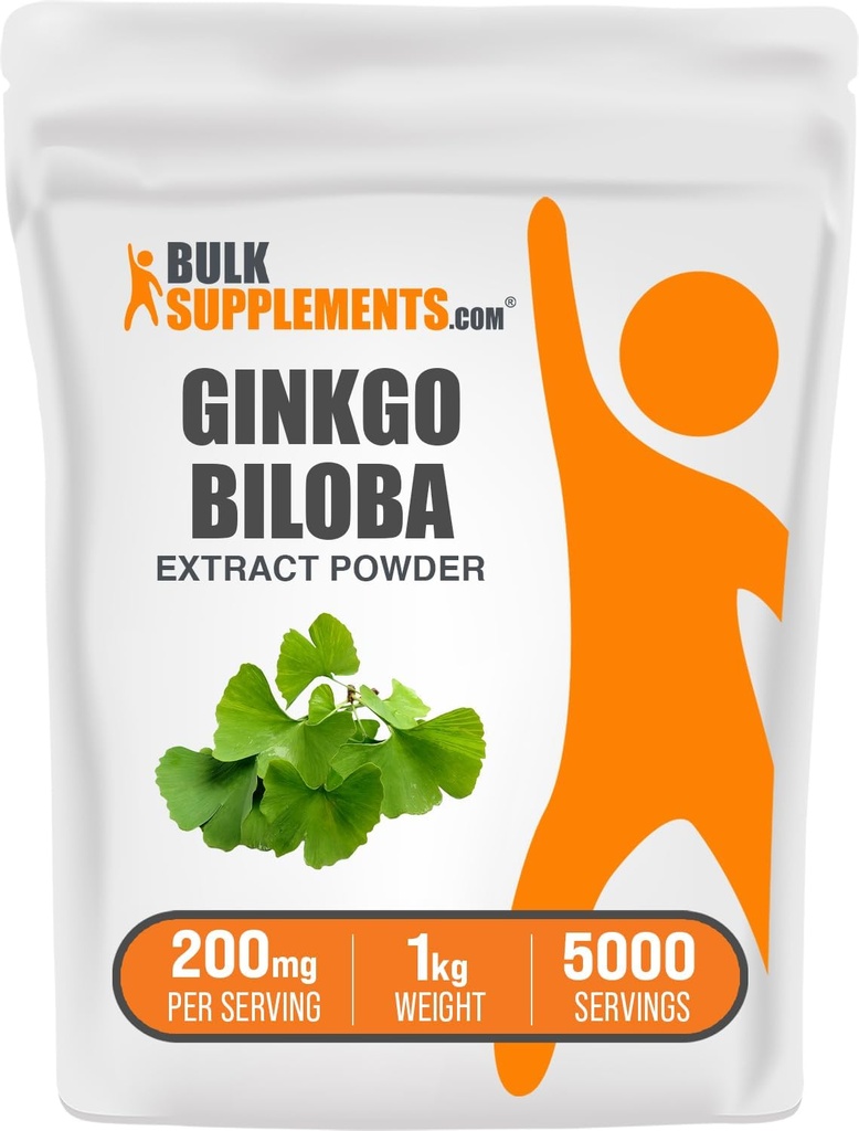 BulkSupplements.com Ginkgo Biloba Extract Powder - from Ginkgo Biloba Leaf, Antioxidant Source, Herbal Supplement - Gluten Free, 200mg per Serving, 1kg (2.2 lbs) (Pack of 1)