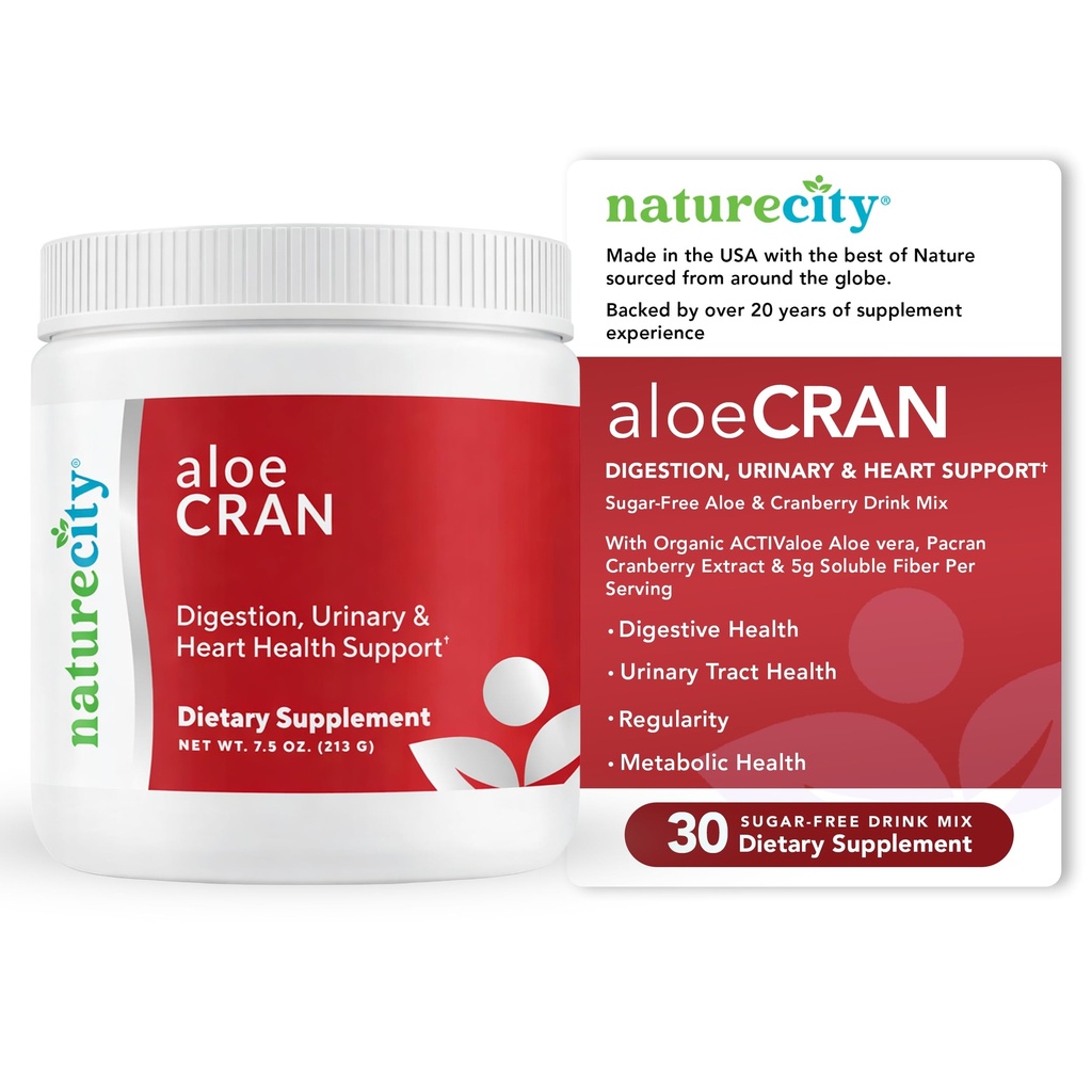 NatureCity AloeCran - クランベリーパウダーサプリメントとピュアアロエベラブレンド - 消化および尿の健康のための砂糖フリーファイバーコンボミックス - ガット&メタボリック健康サポート - 30日の供給