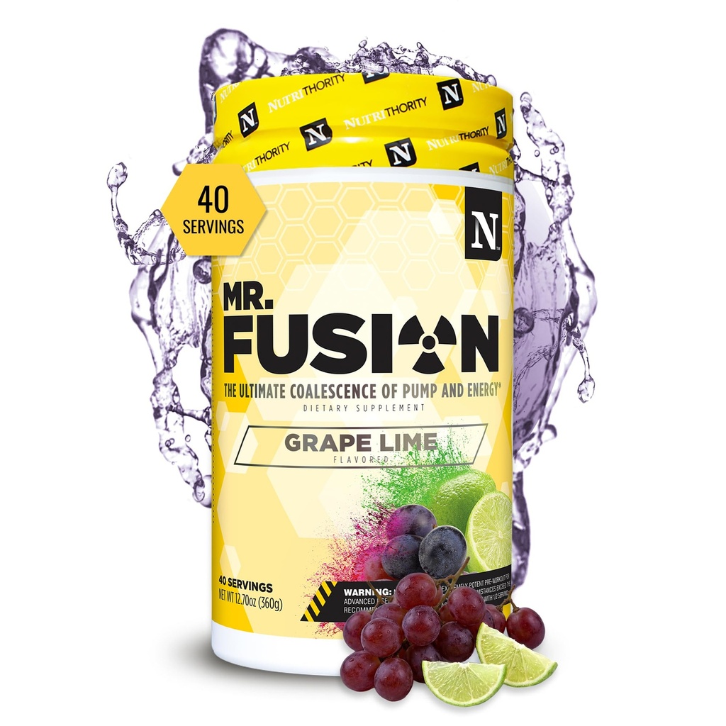Nutrithority Mr.Fusionプレワークアウトサプリメント、グレープライム、40サービング - インテンスフォーカス&ポンプ、ニトリ酸化物ブースター、クラッシュなし - 強度と利益を高めるための強力なエネルギーパウダー