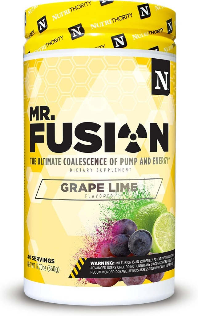 Nutrithority Mr.Fusionプレワークアウトサプリメント、グレープライム、40サービング - インテンスフォーカス&ポンプ、ニトリ酸化物ブースター、クラッシュなし - 強度と利益を高めるための強力なエネルギーパウダー