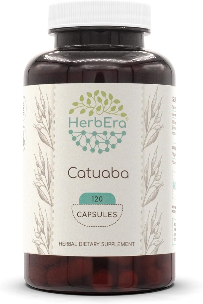 HerbEra Catuaba 120 カプセル, 500 mg, ワイルドクラフトの Catuaba (Erythroxylum catuaba) 乾燥樹皮 (120 カプセル)