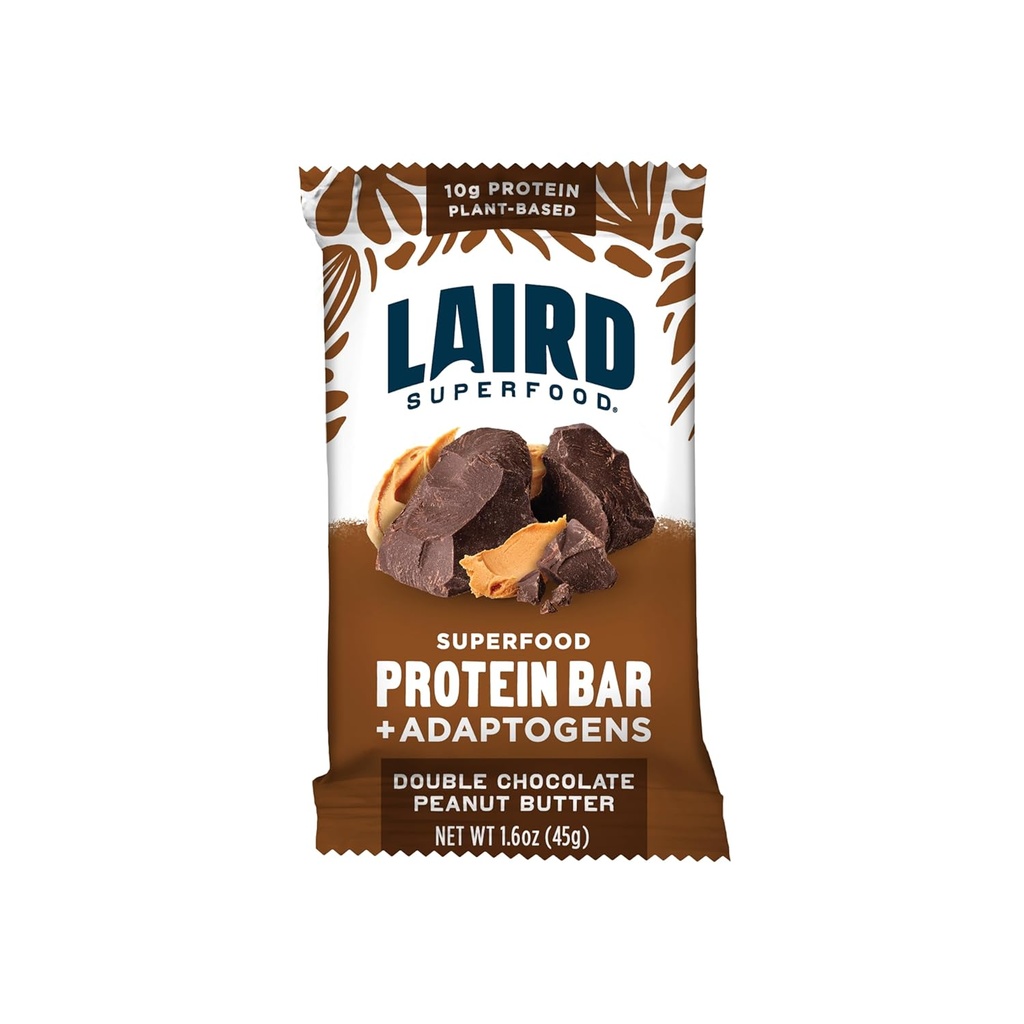 Laird Superfood Functional Protein Bars, Protein Bar but Better with Real Ingredients, Functional Mushrooms 10g Plant-Based Protein, 6g Fiber, Double Chocolate Peanut Butter, 10 Count (Pack of 1)