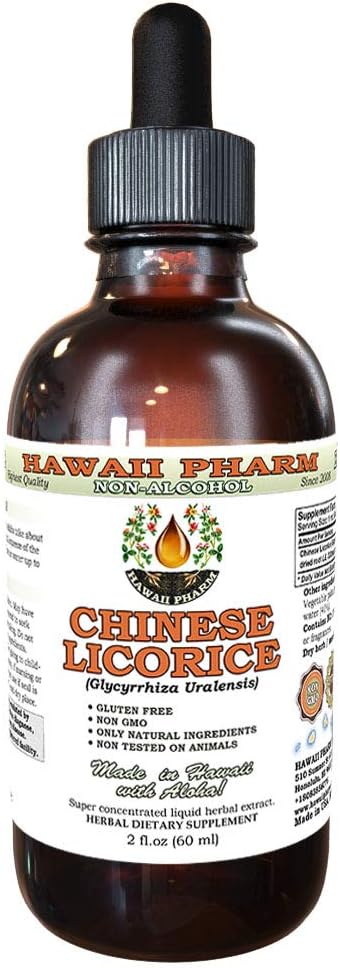 Hawaii Pharm Chinese Licorice Alcohol-Free Liquid Extract, Chinese Licorice (Glycyrrhiza Uralensis) Root Glycerite Natural Herbal Supplement 2 oz