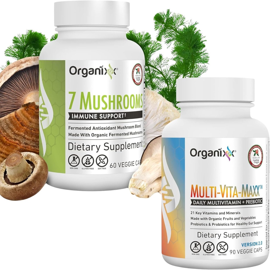 Organixx 7のきのこの有機のきのこの補足(60のベジタリアンのカプセル)及び多Vita-Maxxの全食糧Multivitamin (90のゲルのカプセル)