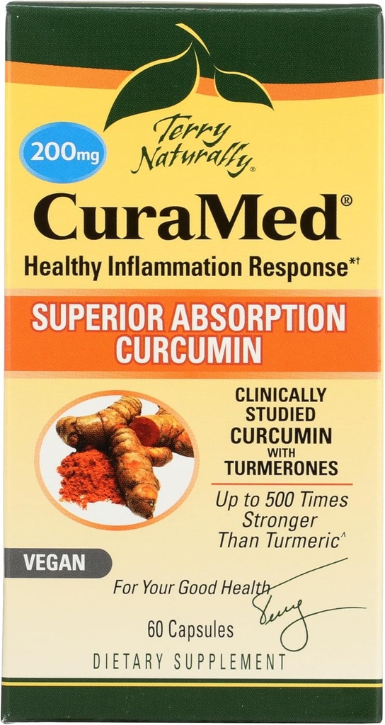Terry Naturally CuraMed 200mg - 60ビーガンSoftgels - 優れた吸収BCM-95 Curcuminサプリメント、ヘルシーな炎症反応を促進 - 非GMO、グルテンフリー、コーシャ - 60のサービング