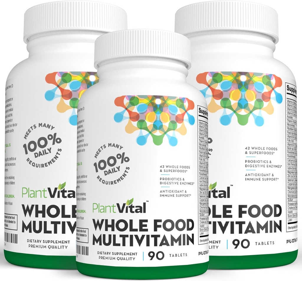 Plantvital Whole Food Multivitamins with 42 Superfoods Raw Veggies and Fruits Vitamins Earth Energy Fruits and Veggies Supplement Pure Fruit and Vegetable Supplements - 270 Tablets
