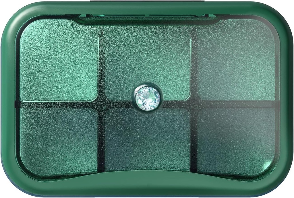 6 コンパートメントトラベルピルオーガナイザー、財布のための小さなピルボックス、ポケットデイリーピルケースポータブル薬ピル容器、週刊ビタミンホルダーオーガナイザー(ラインストーンとグリーン)