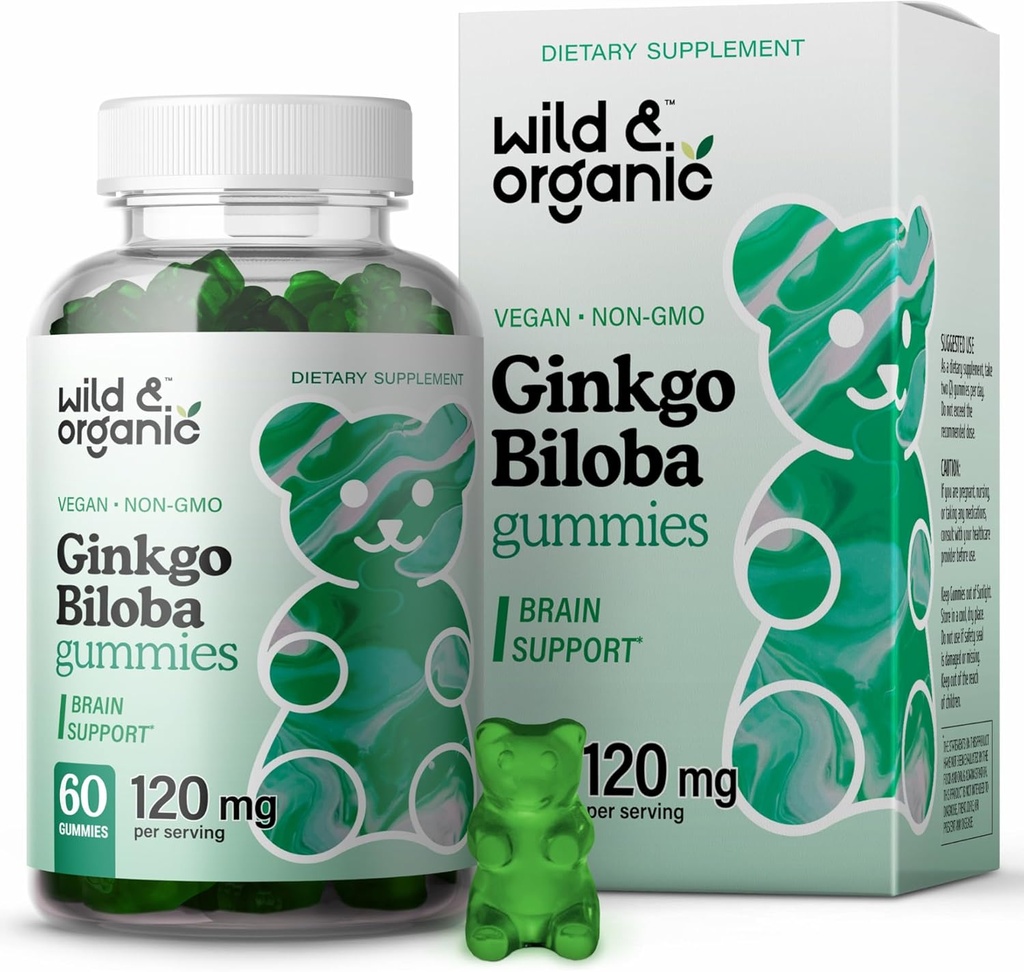 ワイルド&オーガニックジンコBiloba 120mgグミ - 脳サポートとフォーカスサプリメントw / Ginkgo Bilobaエキス - ビーガン、非GMO - 60ペクチンベースのハーブChewables