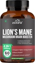 Lion’s Mane Mushroom Complex – 1200mg Brain Supplement for Memory, Focus & Clarity with Reishi & Cordyceps Sinensis – 60 Capsules