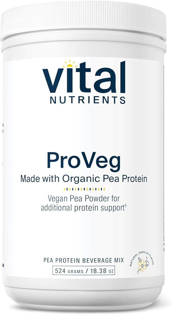 Vital Nutrients ProVeg Organic Pea Protein 524g | ヴィーガン・ペア・プロテインパウダー | 23g たんぱく質 | 天然バニラ・フレーバー | グルテン・乳製品・大豆フリー | ノンGMO | 16 調味料