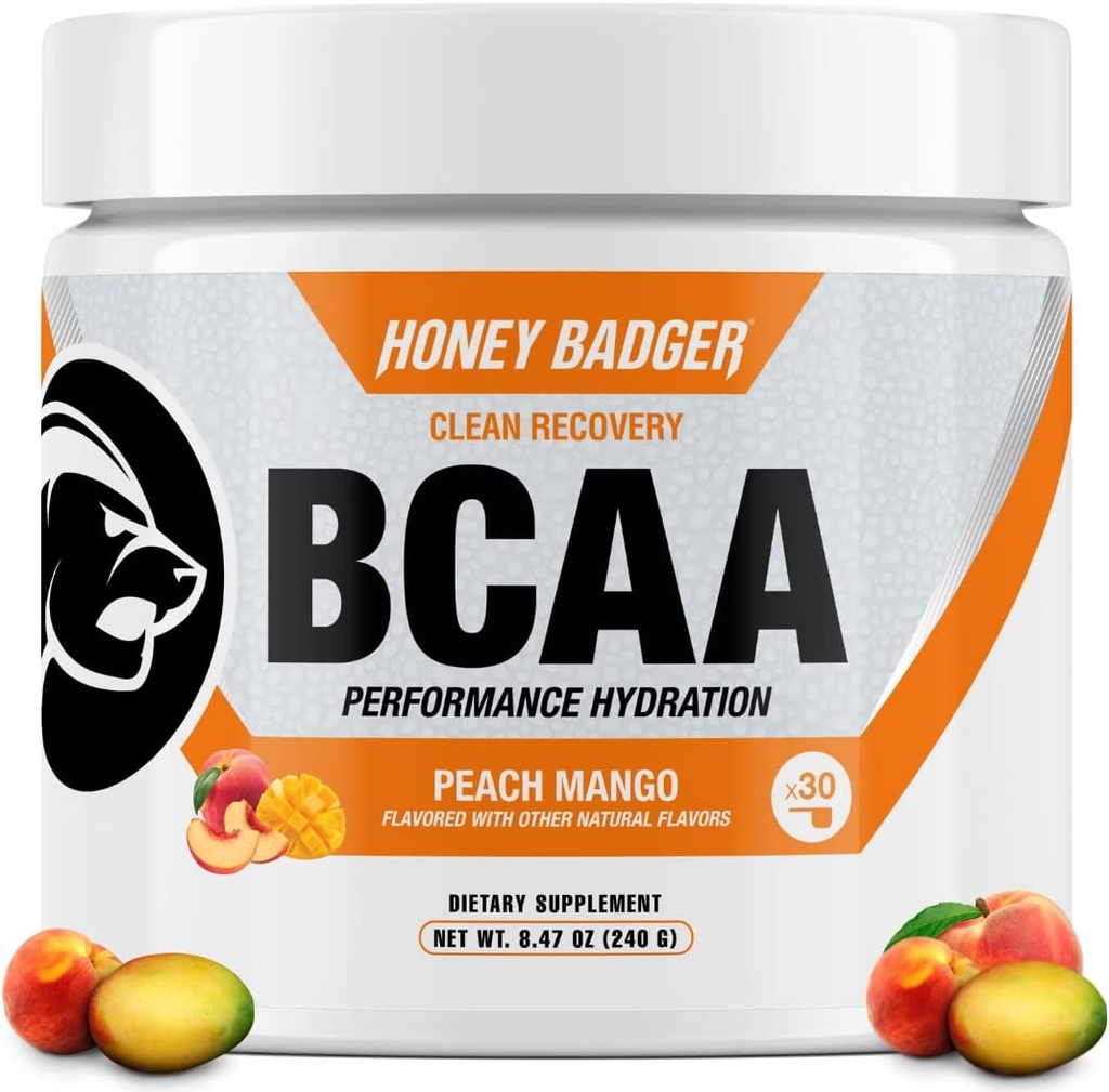 ハニーバザーBCAA + EAAアミノ酸パウダー、BCAA + Lグルタミン、ケト、ビーガン、男性&女性のための砂糖無料、ハイドレーション&ポストワークアウト筋肉回復ドリンクミックス、ピーチマンゴー、30サービング