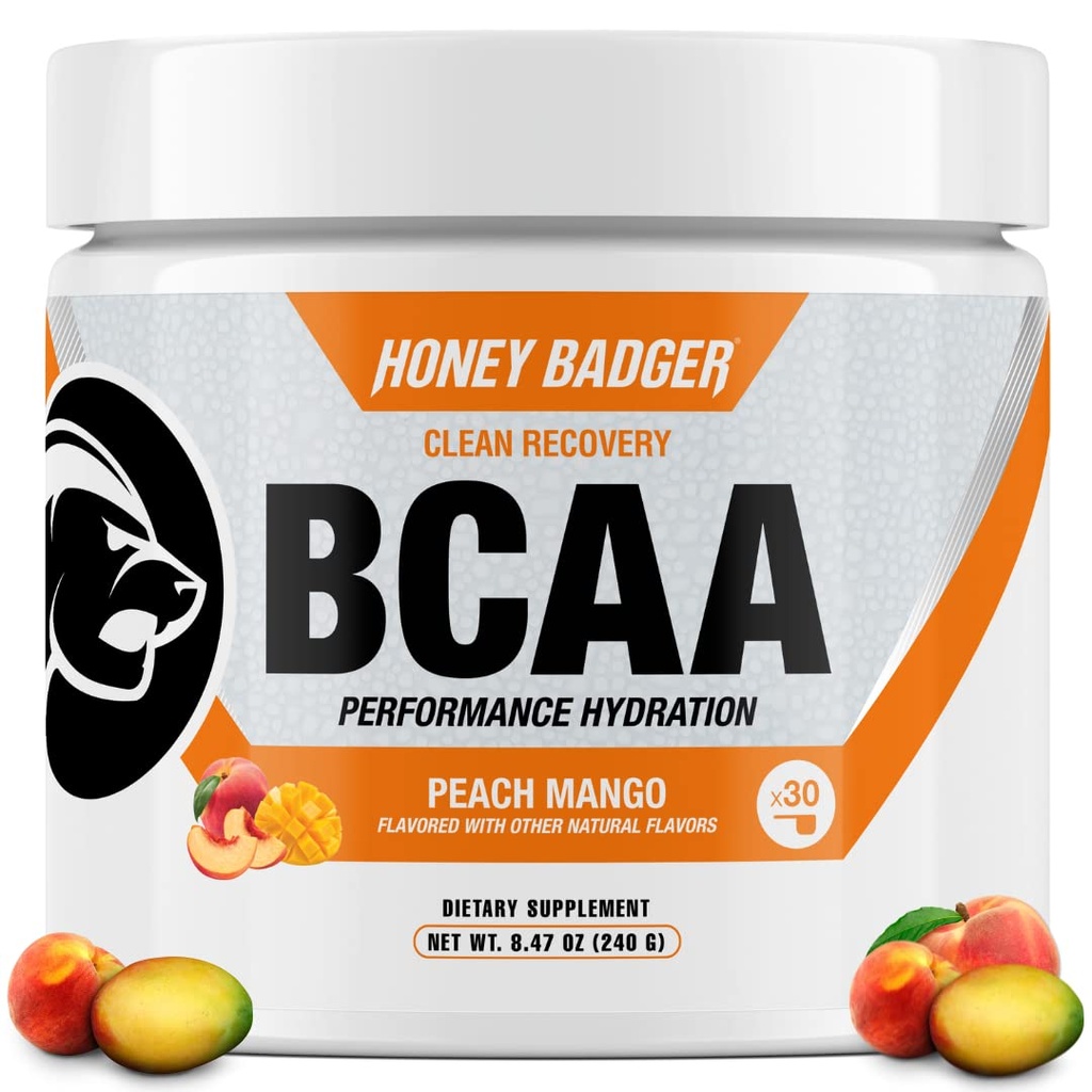 ハニーバザーBCAA + EAAアミノ酸パウダー、BCAA + Lグルタミン、ケト、ビーガン、男性&女性のための砂糖無料、ハイドレーション&ポストワークアウト筋肉回復ドリンクミックス、ピーチマンゴー、30サービング