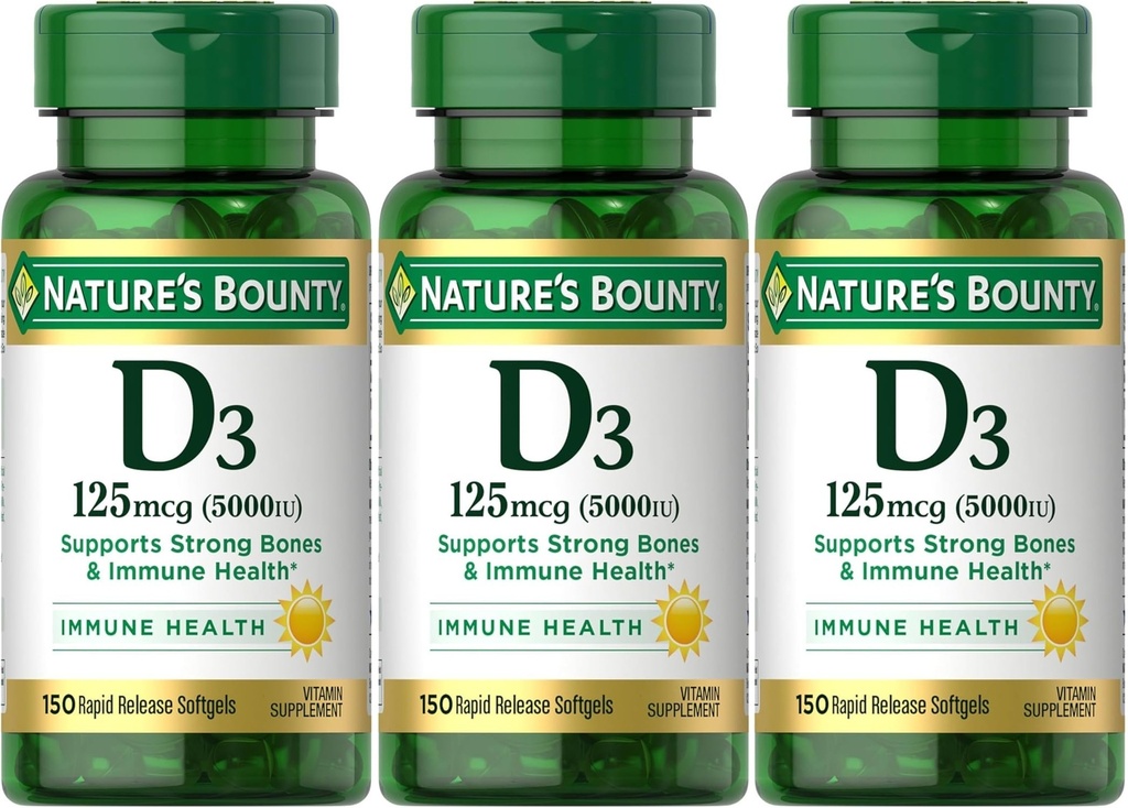 Nature's BountyビタミンD3 125 mcg-5000 IU ソフトジェル、最大強度150 ea(パック3)