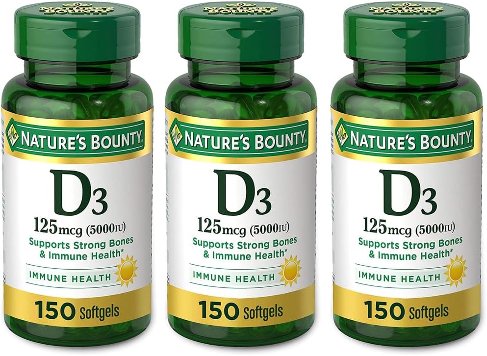 Nature's BountyビタミンD3 125 mcg-5000 IU ソフトジェル、最大強度150 ea(パック3)