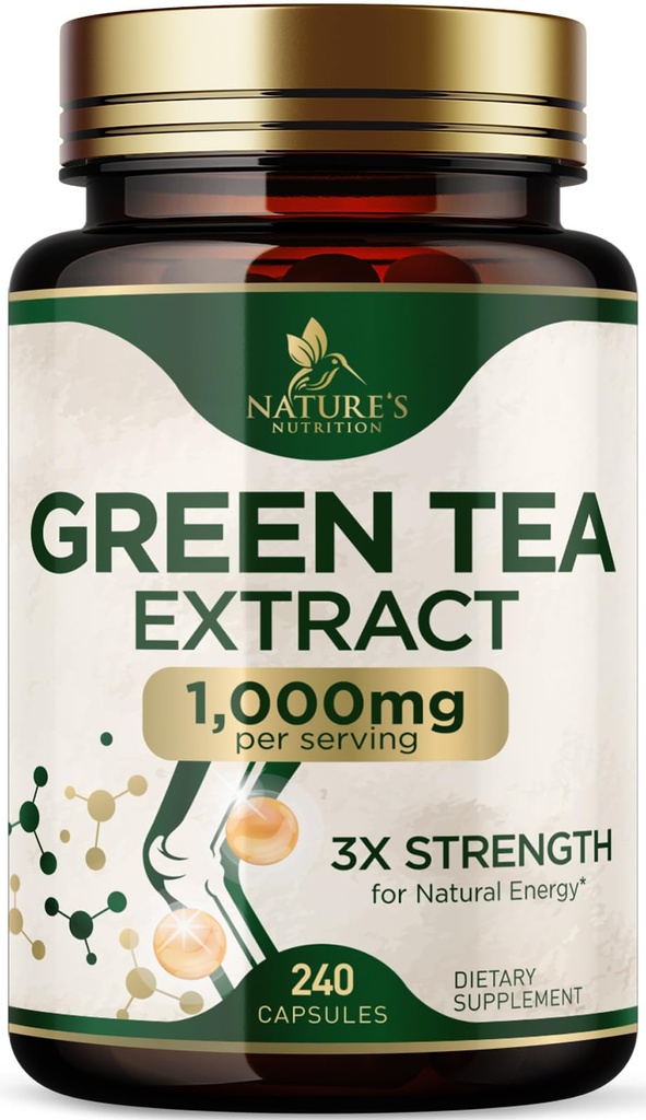 緑茶エキスのカプセル1000のmg - 標準化された45% EGCG及び98%のポリフェノール-自然エネルギーのための3X強さの緑茶の丸薬-サポート中心の健康、草の補足、ビーガン、非GMO - 240のカプセル