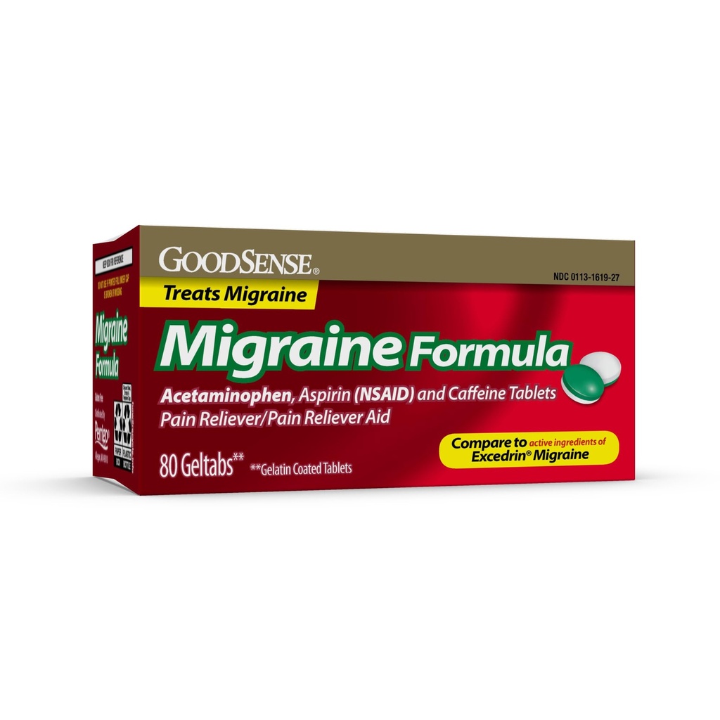 GoodSense Migraineの救助のゲルタブ、アセトアミフェン、アスピリン(NSAID)およびカフェイン、80の計算