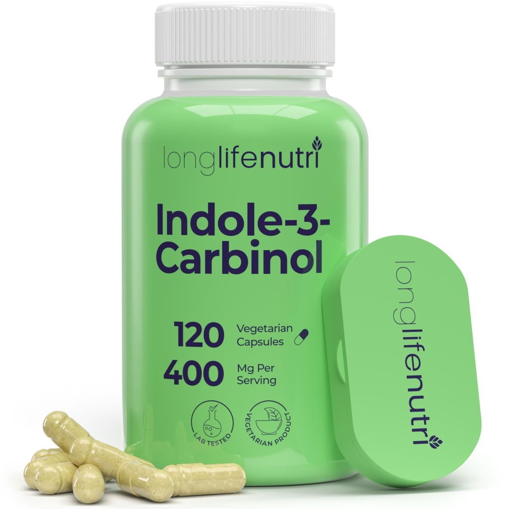 LongLifeNutri Indole-3-Carbinol 400mg - 120 Vegeterianのカプセル、4か月の供給、ホルモンのバランス及び細胞の健康、テストされる実験室のための有機性補足、米国製
