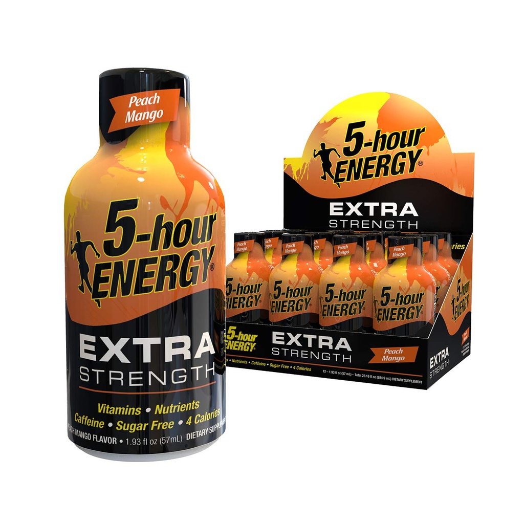 5-hour ENERGY Shot, Extra Strength, Peach Mango, 1.93 Ounce,12 Count