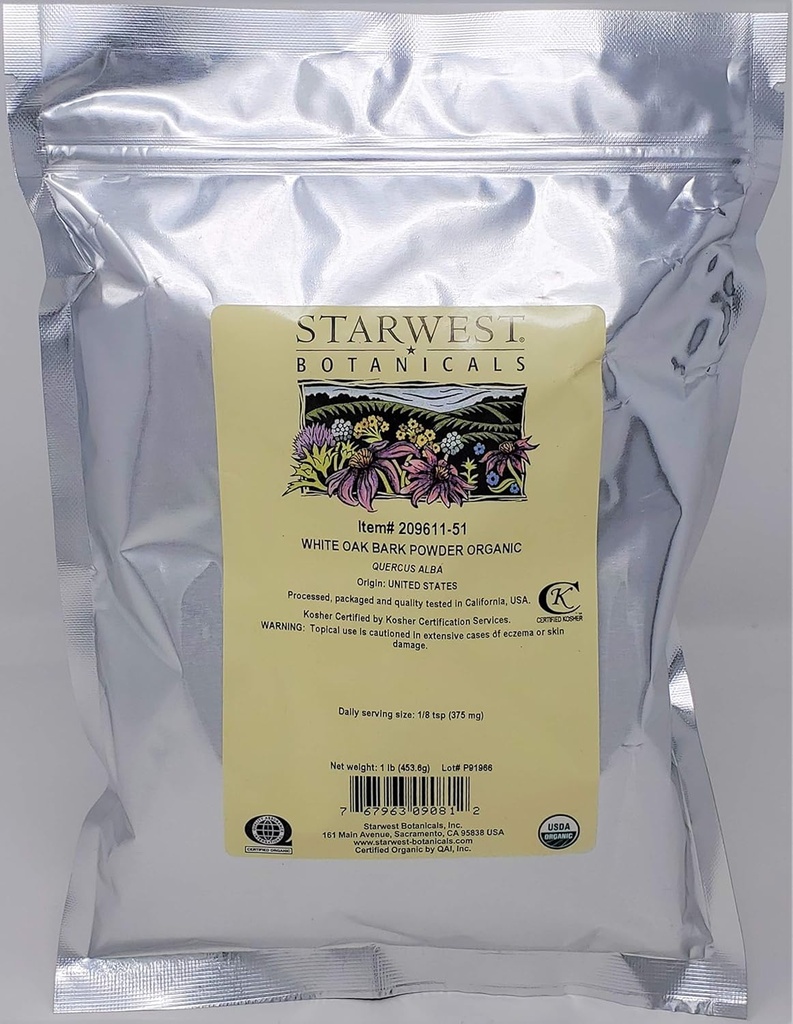 Starwest Botanicalsオーガニックホワイトオークバークパウダー、1ポンド