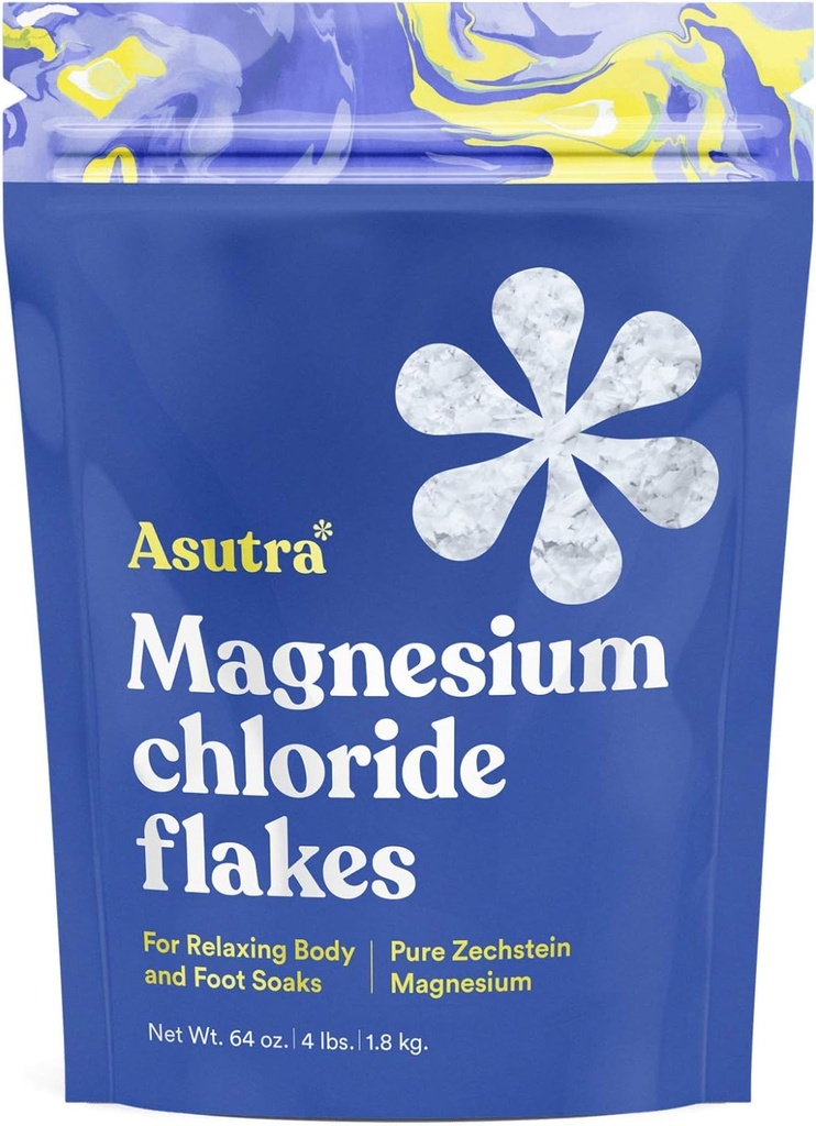 ASUTRA Magnesium Chloride Bath Flakes, 4 lbs - for Relaxing Foot & Body Soaks, Epsom Salt Alternative, Rapid Absorption