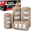 プレミアム弾性包帯ラップ - 4pk (2x3in、2x4in) + 12 Extra Clips - 腕時計、足首、足と膝のための強力な圧縮包帯ラップ
