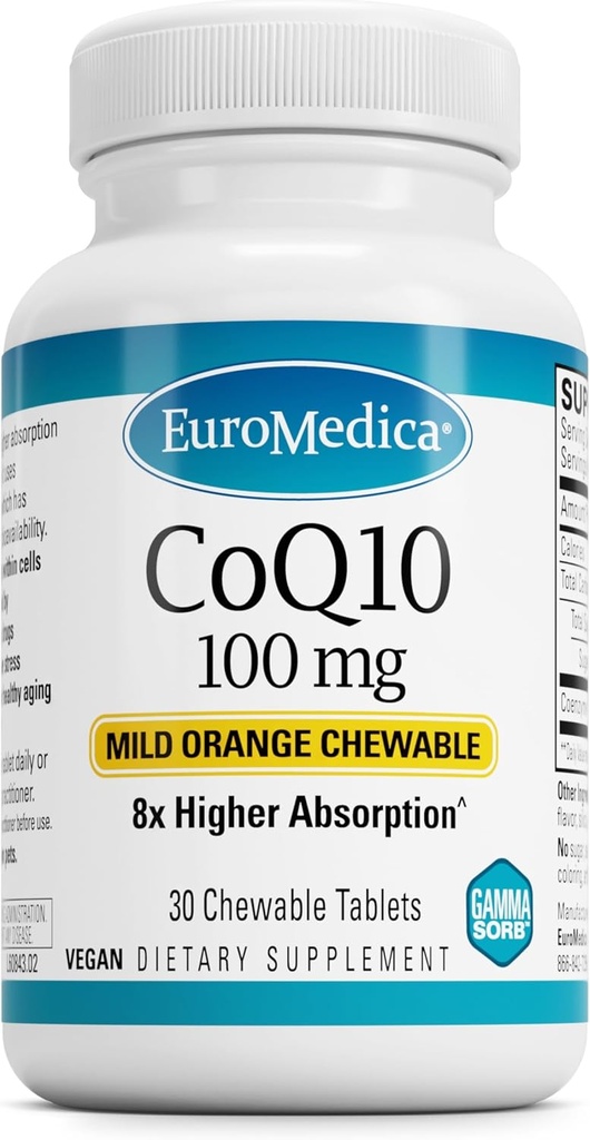 EuroMedica CoQ10 100のmg - 細胞エネルギー サポート補足 - より高い吸収のCoQ10のChewableの補足- Aidの健康な老化及び頭脳の健康への栄養の補足- 30のChewableのタブレット