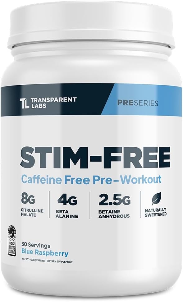 透明Labs Stim-Free Pre-Workout - Caffeine & Stim Free Pre Workout Powder for Men and Women with Beta Alanine Powder、Citrulline Malate、およびelevATP - 30サービング、Blue Raspberry