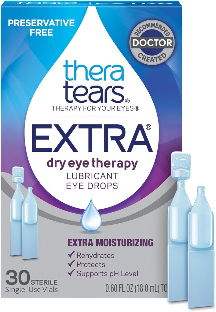 TheraTearsの余分乾燥した目の療法の保存性なしの潤滑油は乾燥した目、30の単一使用のガラスびんのために落とします