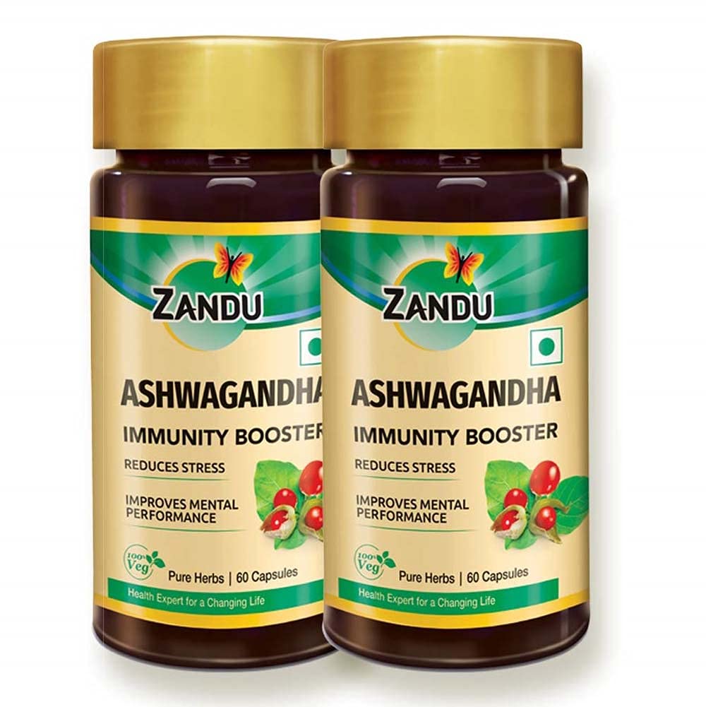 ZanduのAshwagandhaのカプセル(120のvegの帽子)、Ashwagandhaの純粋なエキス、免除ブースター、自然なボディ強さのための、圧力バスター(60 x 2)のパックを詰めて下さい