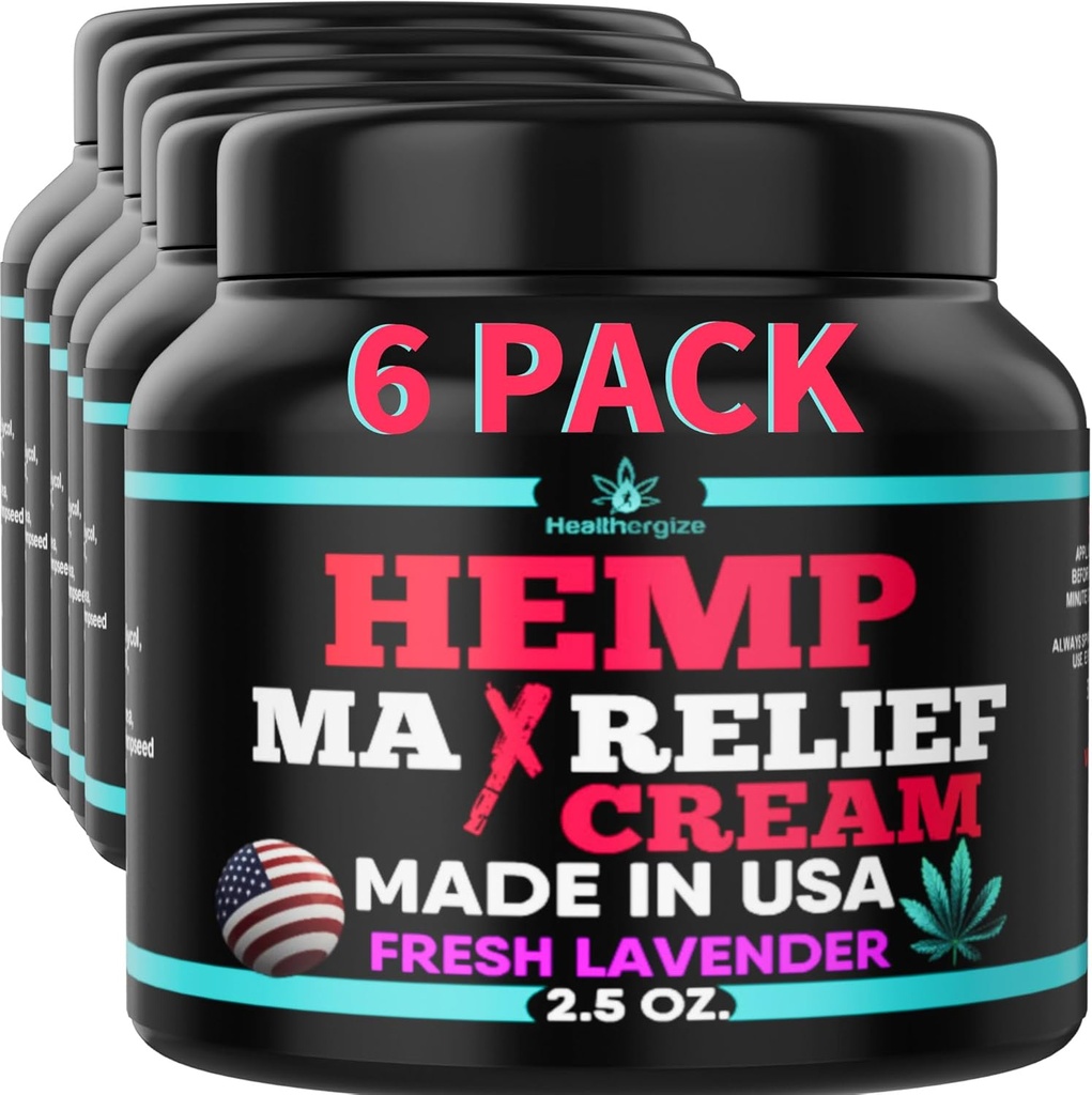 6PACK Healthergize Hemp Cream-Natural Premium Quality-Full Body Relief Instant Results-Hemp Oil Infused-Lavender, Aloe, Turmeric, Aches, Muscles, Joints, Muscles, Back, Knees, Neck-Made in USA…