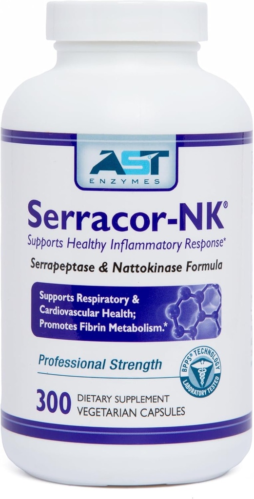 Serracor-NK – 300 Vegetarian Capsules – Circulatory and Respiratory Support – Natural Systemic Enzymes Formula – Contains Acid-Resistant Serrapeptase & Acid-Resistant Nattokinase