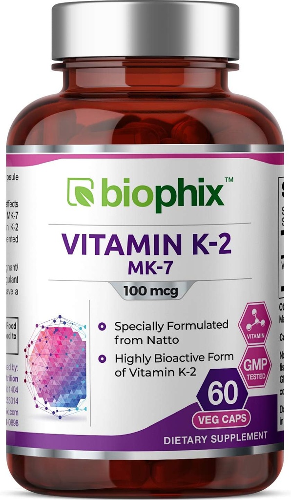 BiophixのビタミンK2 MK-7-100 mcg 60の野菜のカプセル-サポート強い骨の免疫の健康
