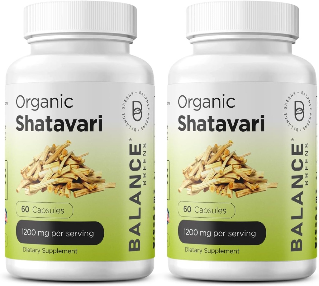 有機性Shatavari 1200mg、60カプセル - 乳化サポートビタミン、女性のためのホルモンバランス、アスパラガスRacemosusの根