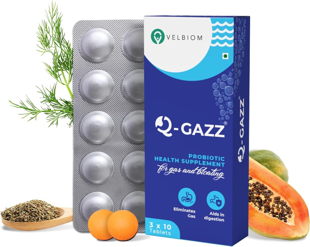 Q-Gazzは、ガス、ブロッキングおよび消化不良の臨床的にプロバイオティクス、治療油、医師による処方された男性と女性のための消化酵素のユニークなブレンドに役立ちます - 30錠