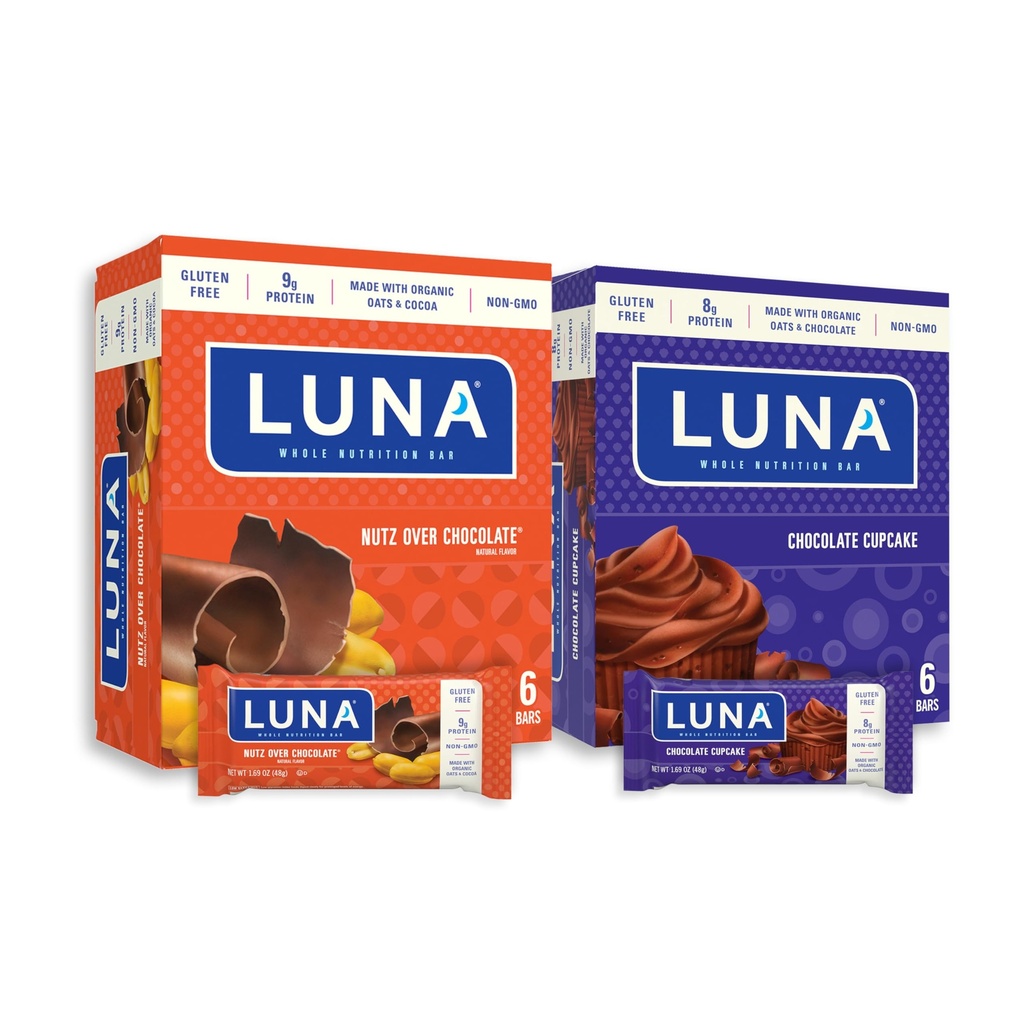 ルナバー - バラエティパック - チョコレートとチョコレートのカップケーキ風味のナッツ - スナックバー - 非GMO - グルテンフリーのプロテインバー - 有機オート麦(12パック、2ボックス)で作られた