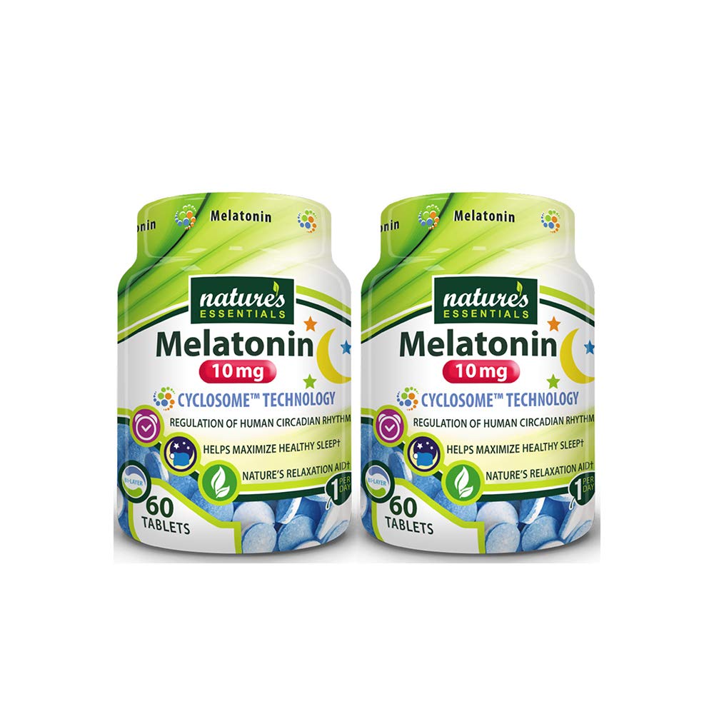 NATURE'S ESSENTIALS メラトニン10mg | 即時・長期発売 | アドバンスト・シクロソーム・リポソーム・デリバリー | 非GMO、グルテンフリー、ベジタリアン | 60錠(2パック)