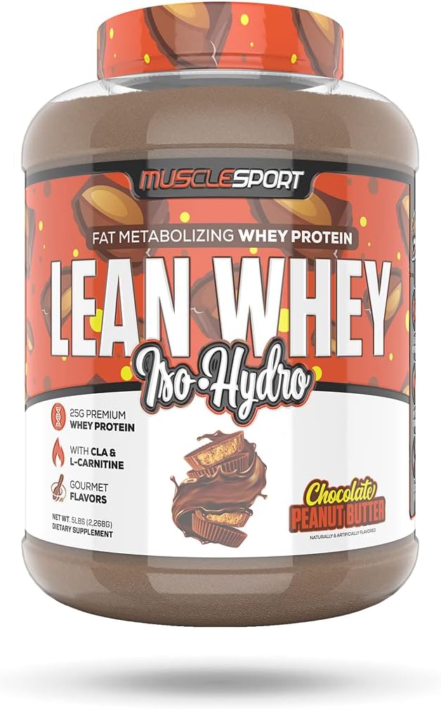 Musclesport Lean Whey RevolutionTMプロテインパウダー - Wheyプロテインアイソレート - 低カロリー、低炭水化物、低脂肪、信じられないほどの味 - スコープあたり25gプロテイン - 5lbチョコレートピーナッツバター